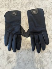 Burberry Black Leather Gloves Size 7 Check Lining Logo Accent Wrist Winter
