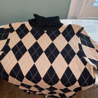 I.N.C. International Concepts Black/Beige Argyle Turtleneck Women s M