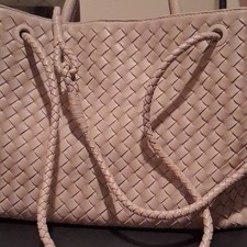 Quince Beige Woven Tote Bag with Braided Acce...
