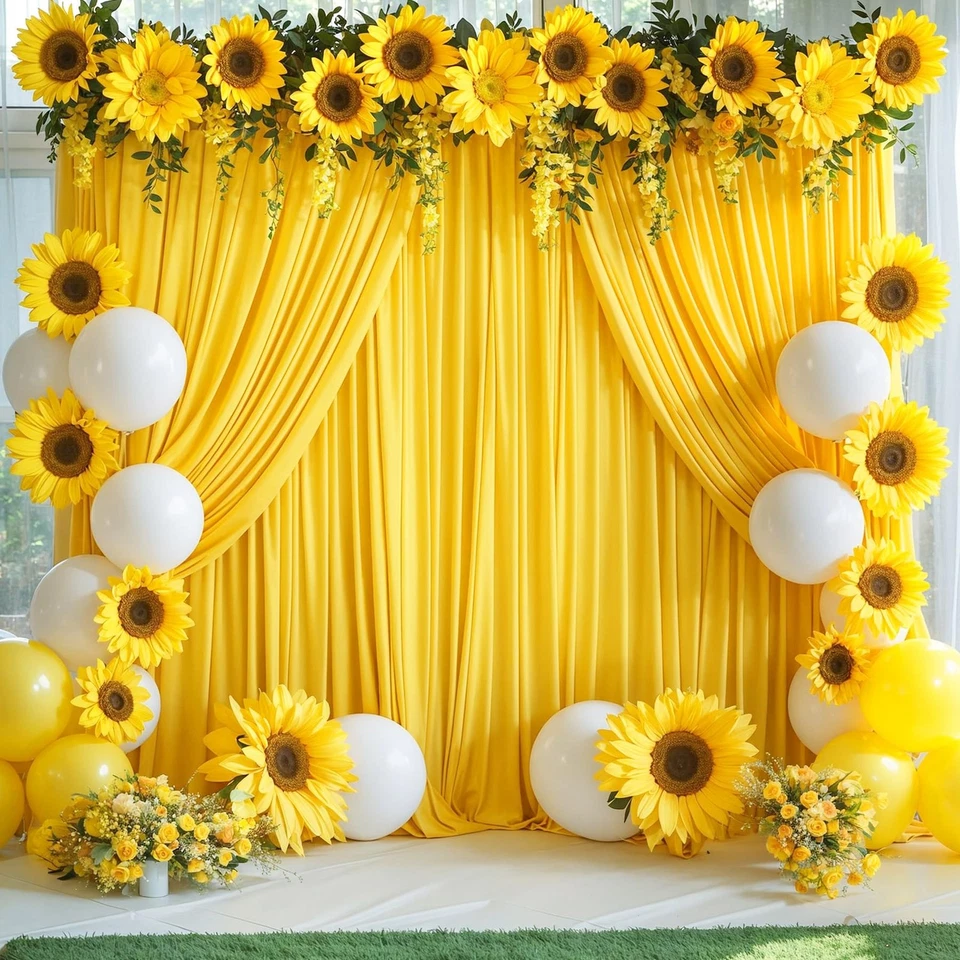 8 Panels Yellow Backdrop Curtain for Parties Wrinkle Free Lemon Yellow Photo ... - Image 4 of 4