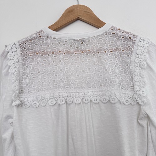 Boden Embroidered Blouse Size UK 10 Floral Lace White Balloon Sleeve Cottagecore - Picture 7 of 9