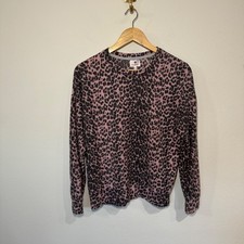Sundry Leopard Print Crew Neck Sweater Women's Size 2 MD Pink Black Boho
