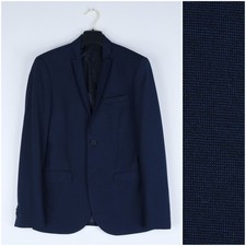 Mens Navy Blue Slim Fit Blazer 36R UK Size H M Sport Coat Jacket Check