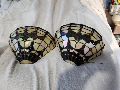Tiffany Style Stained Glass Wall Light Vintage Decor Fixture Set Of 2 Euc
