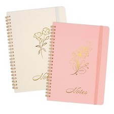 Aesthetic Spiral Notebook, 2PCS Cute Notebook, 8.3" x 6" Notebook Pink  Beige