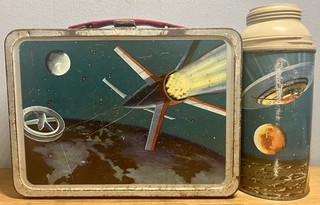 1958 American Thermos Space Rocket themed Metal Lunchbox & Thermos NO RESERVE!!!