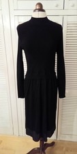 Karen Millen 2 in 1 Jumper dress  M Black Pleated Skirt Mock Neck  Ribbed Knit