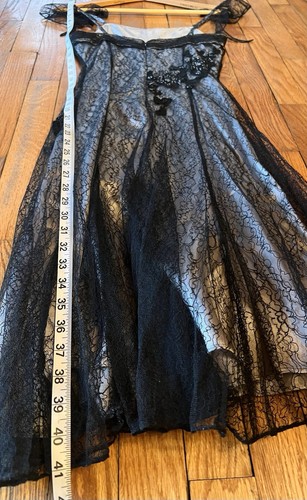 Pinky Wolmans Formal Dress Black Lace Float Beaded Strap Sleeve Midi Women’s Sm - Picture 9 of 11