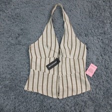PrettyLittleThing Halter Top Womens 0 Beige Stripe Structured Corset NWT