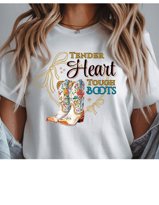 Women's Cowgirl T-Shirt Short Sleeve Urban Cowboy Boots Tender Heart Tough Boots