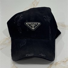 PRADA Black Baseball Cap Adjustable Mens Soli...