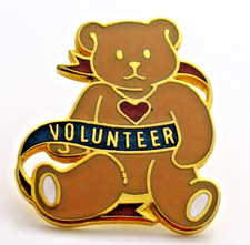 Volunteer Teddy Bear Pin with Heart Gold Tone Vintage Lapel Jewelry