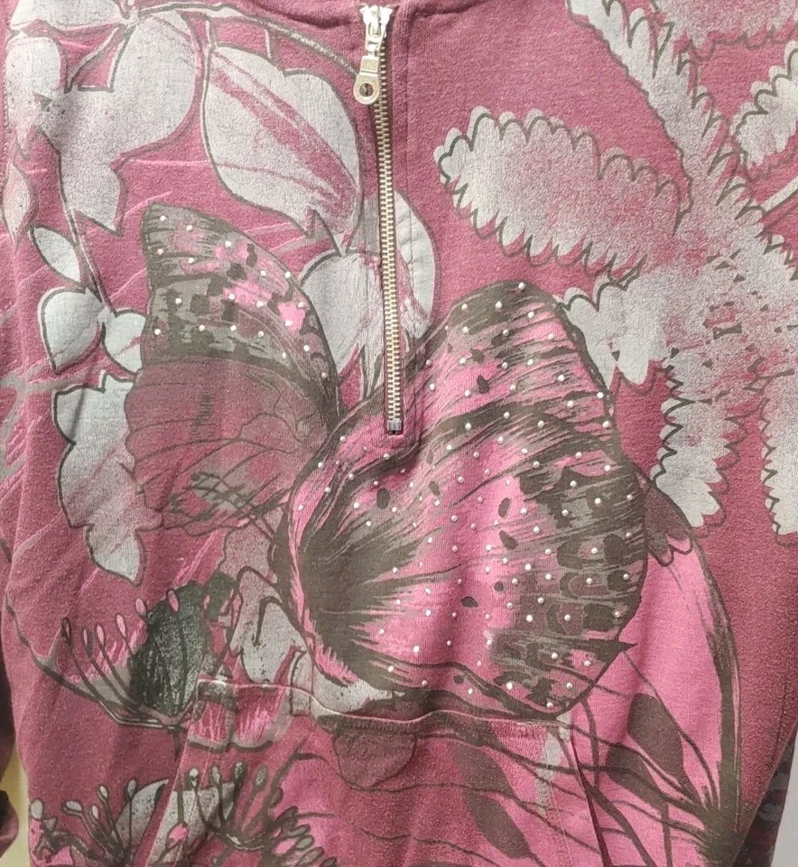 Moletom com capuz Style Co feminino plus 2X fada borboleta floral frisado Bling vinho artístico Y2k - Imagem 2 de 4
