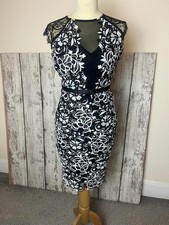 Lipsy Black & White Lace Pencil Dress – Elegant Winter Party Occasion Dress UK 8