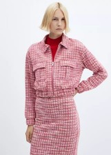 NWT MANGO MNG PINK HOUNDSTOOTH TWEED JACKET SZ L LARGE