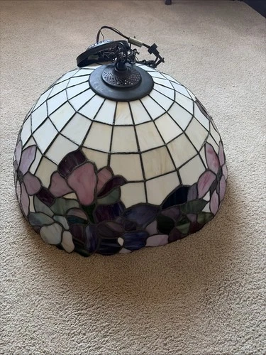 Tiffany Style Stained Glass Lamp Shade Hanging Floral Design Vintage