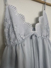 Vgt. Vintage Christian Dior Lingerie Large Light Blue White Lace Full Length
