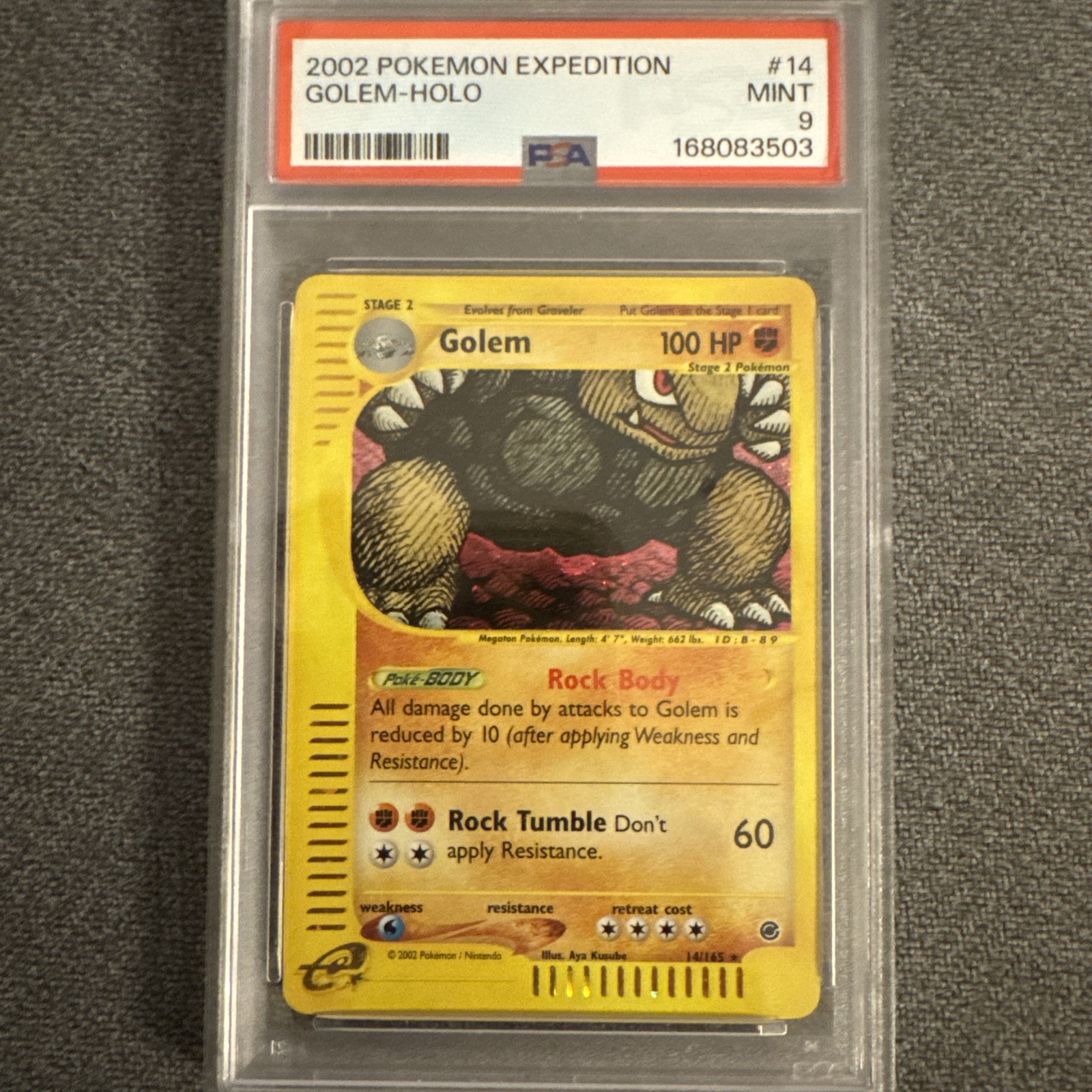 2002 POKEMON EXPEDITION #14 GOLEM-HOLO PSA 9 new cert collectors e reader 