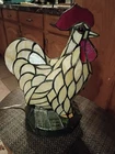 Vintage Tiffany Style Stained Glass Rooster  Table Lamp 14" tall