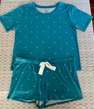 Felina Pajama Set Womens XL 2 Piece Teal Polka Dot Stretch Soft Loungewear, NWOT