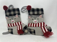 Cute Pair Of Mini Kitty Christmas Stockings Felt 7” Purrfect For Gift Cards