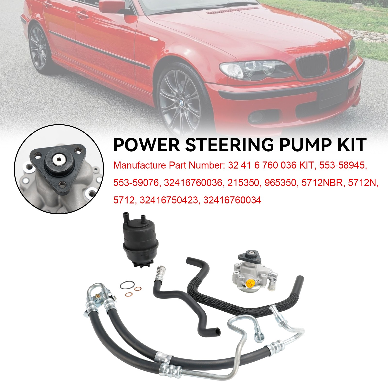 Power Steering Pump Kit Fit BMW E46 320i 323i 325i 328Ci 328i 330i 2001-2005