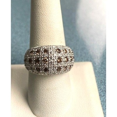 14K  GOLD 1 CARAT COGNAC AND CLEAR DIAMONDS WIDE DOME BAND RING SIZE 9.25 SKY