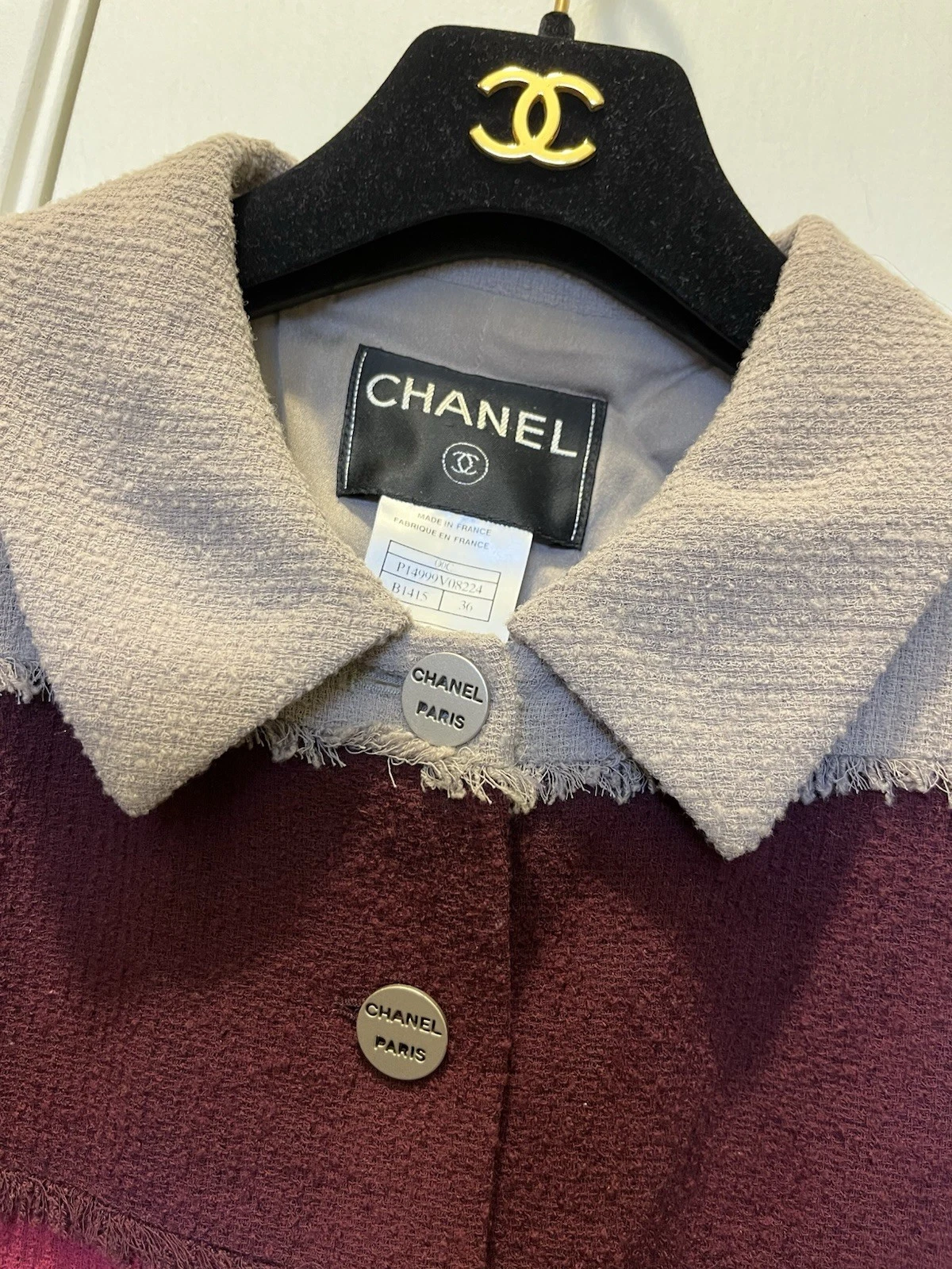 CHANEL RUNWAY 5~CHANEL PARIS~BOTTONE SETA FODERATA SPLENDIDA GIACCA LANA TRICOLORE 36