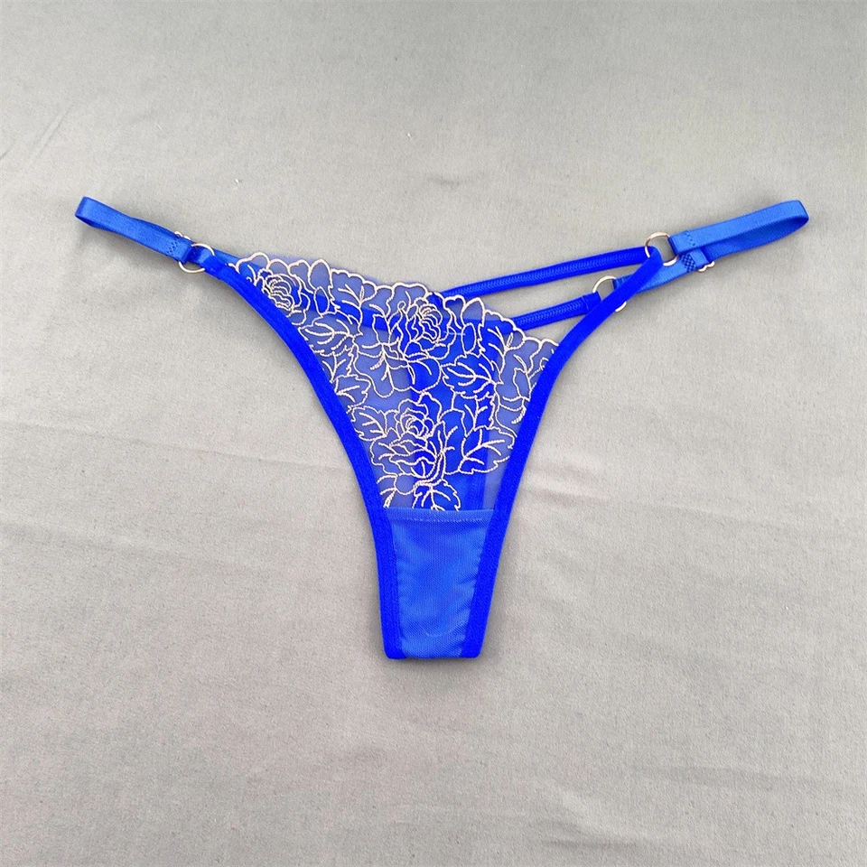 3er Set Sexy Spitzen-Tanga Damen V-String Transparent Blumen Stickerei - Bild 4 von 4