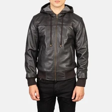 Men Genuine Black Lambskin Hooded Leather Jacket Bomber Casual Jacket MHJ9a