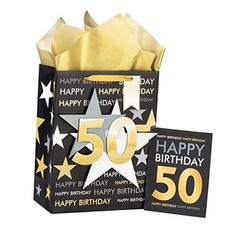 Birthday Gift Bag with Tissue Paper and Greeting Card for Birthday - 10" x 50