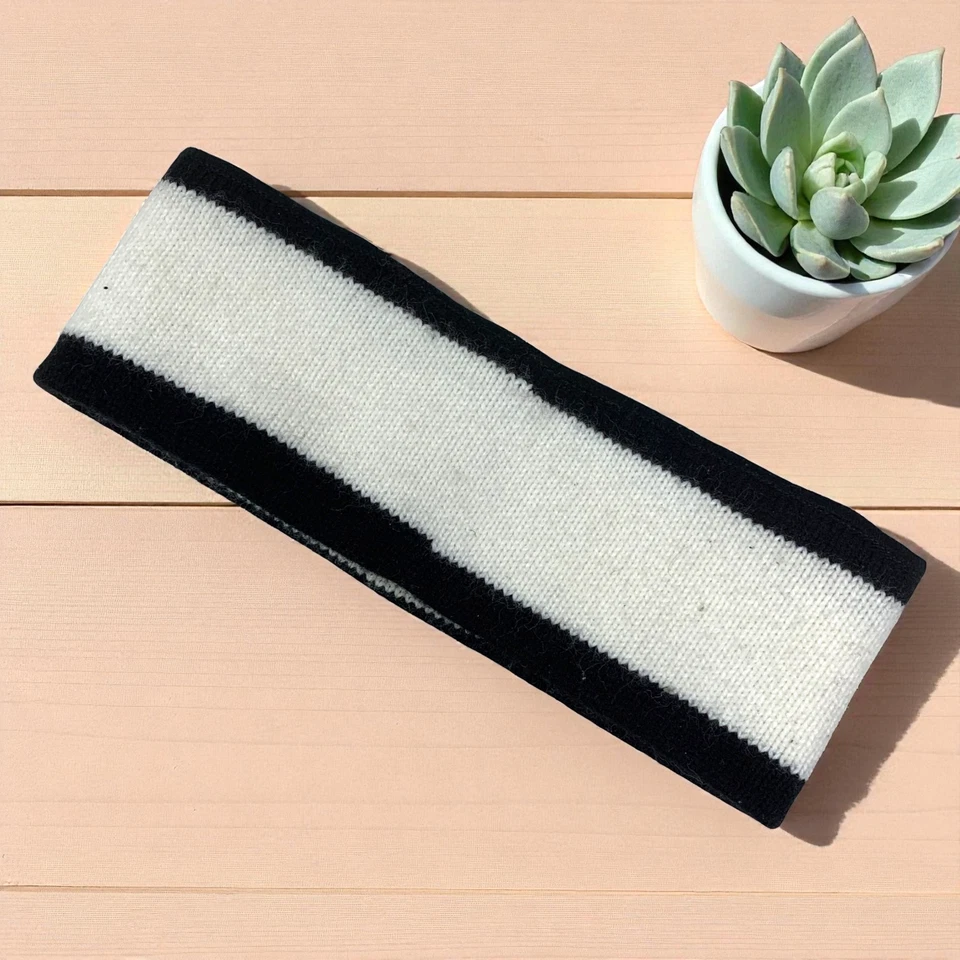 Diadema retro vintage Nike Swoosh banda para sudar tejida acrílico blanco y negro O/S Foto 4 de 4