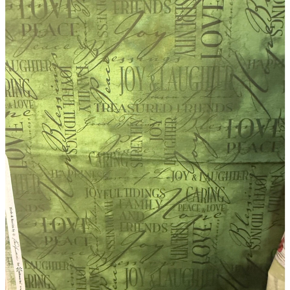 Edredón Tourtillotte Barb Birds Berries 23" Panel Cuadrado Tela Verde 1 yarda Navidad Foto 4 de 4