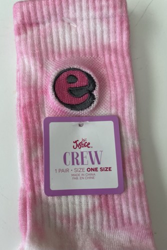 NWT Girls Medium (10-12) JUSTICE Pink Tie-Dye CREW SOCKS Name Initial Letter “E” - Picture 2 of 3