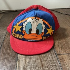 80s VTG Disney Donald Duck Kids Trucker Hat Just4Kidz Snapback Red Blue 231216