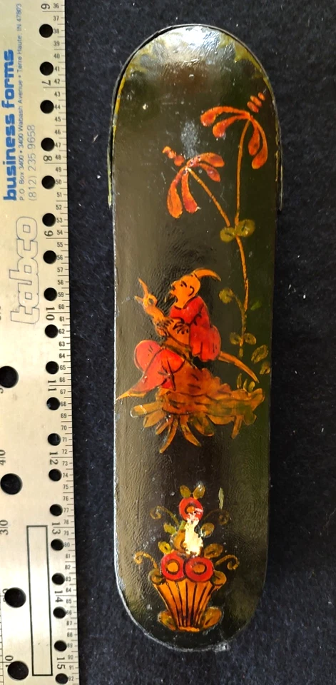 Estuche de gafas figuras y flores vintage de laca negra de la dinastía Qing - Chinoiserie Foto 2 de 4