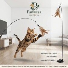 Interactive Cat Toy Feather Teaser Wand With Suction Cup Base