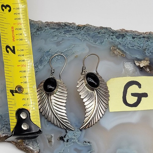 Navajo Black Onyx Leaf Earrings Sterling Silver 925 - Picture 6 of 6