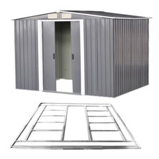 New Metal Garden Shed Apex Roof 8x10FT Storage House Tool Sheds with Free Base
