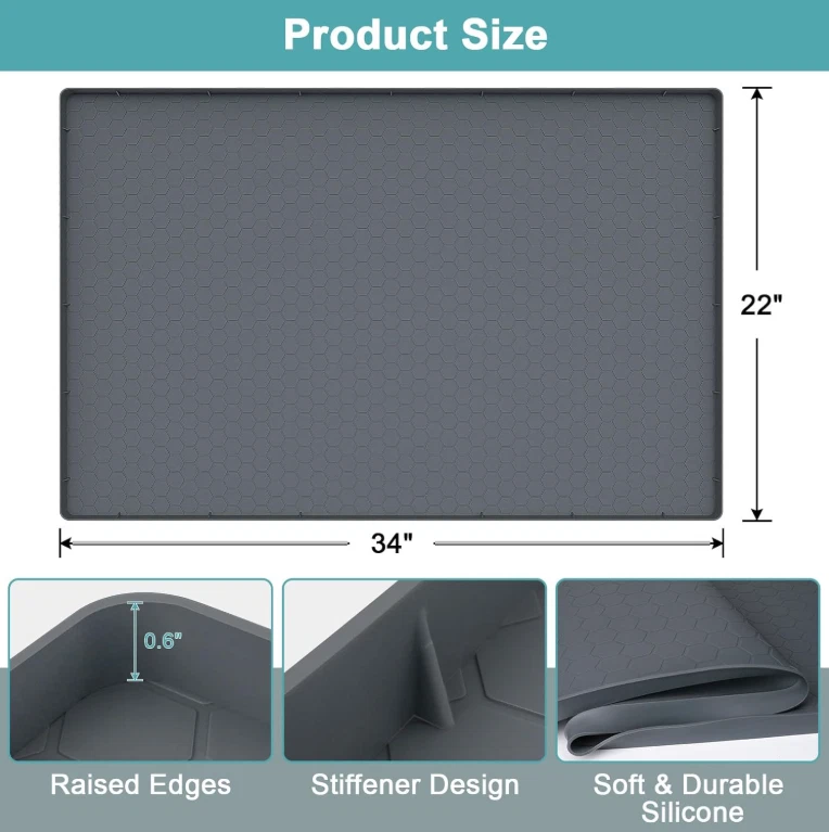 Alfombrilla debajo del fregadero - Bandeja impermeable para gabinete de cocina - 34 x 22 silicona flexible nueva Foto 2 de 4