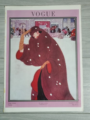 VTG VOGUE MAGAZINE COVER FASHION PRINT POSTER LADY IN RED COAT WINTER FASHION - Bild 6 von 10