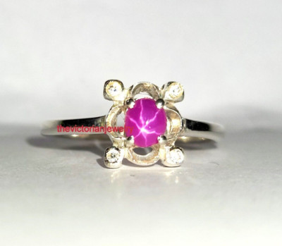 925 Sterling Silver 6 Rays Star Ruby CZ Ring Handmade Anniversary Gift For Her