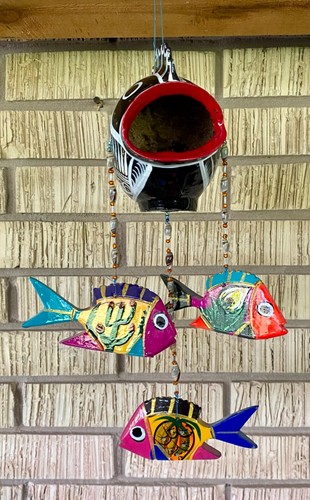Hanging Folk Art Coconut Fish Hand Carved Mexico Home Tropical Wind Chime #16 - Picture 3 of 7