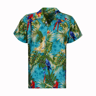 HERREN HAWAII HEMD HIRSCH STRAND HAWAII SOMMER URLAUB AUSGEFALLEN TÜRKIS NEU PAPAGEI