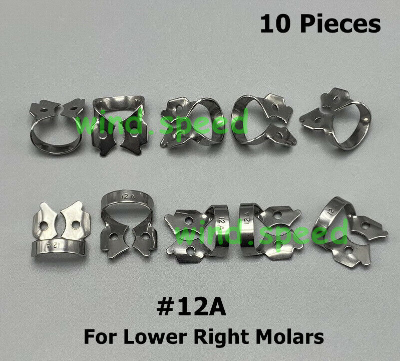 10PC Dental Rubber Dam Clamp #12A Lower Right Molars Endodontic