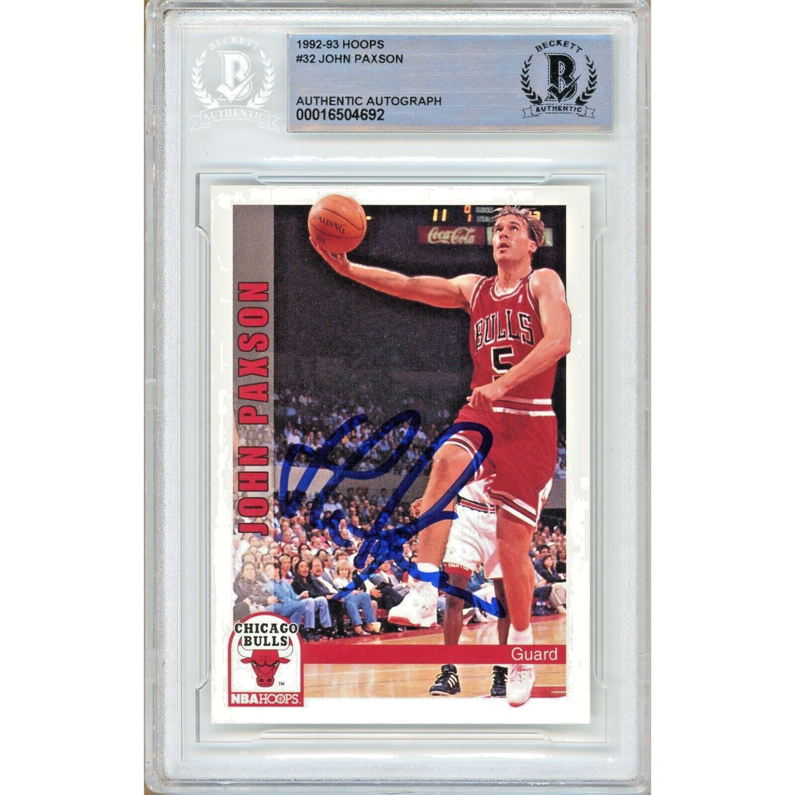 John Paxson Chicago Bulls Auto 1992-93 NBA Hoops Basketball Signed BAS Auth Slab