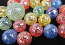 25 Glass Marbles STAR DUST Speckled Glitterbomb red green yellow blue Shooter