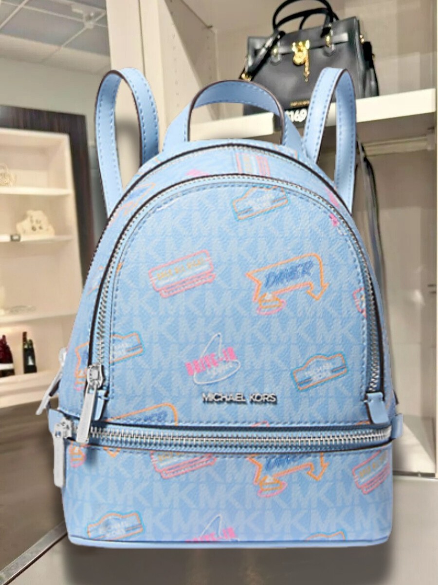 Michael Kors Rhea Women XS Mini Printed MK Logo Zip Backpack