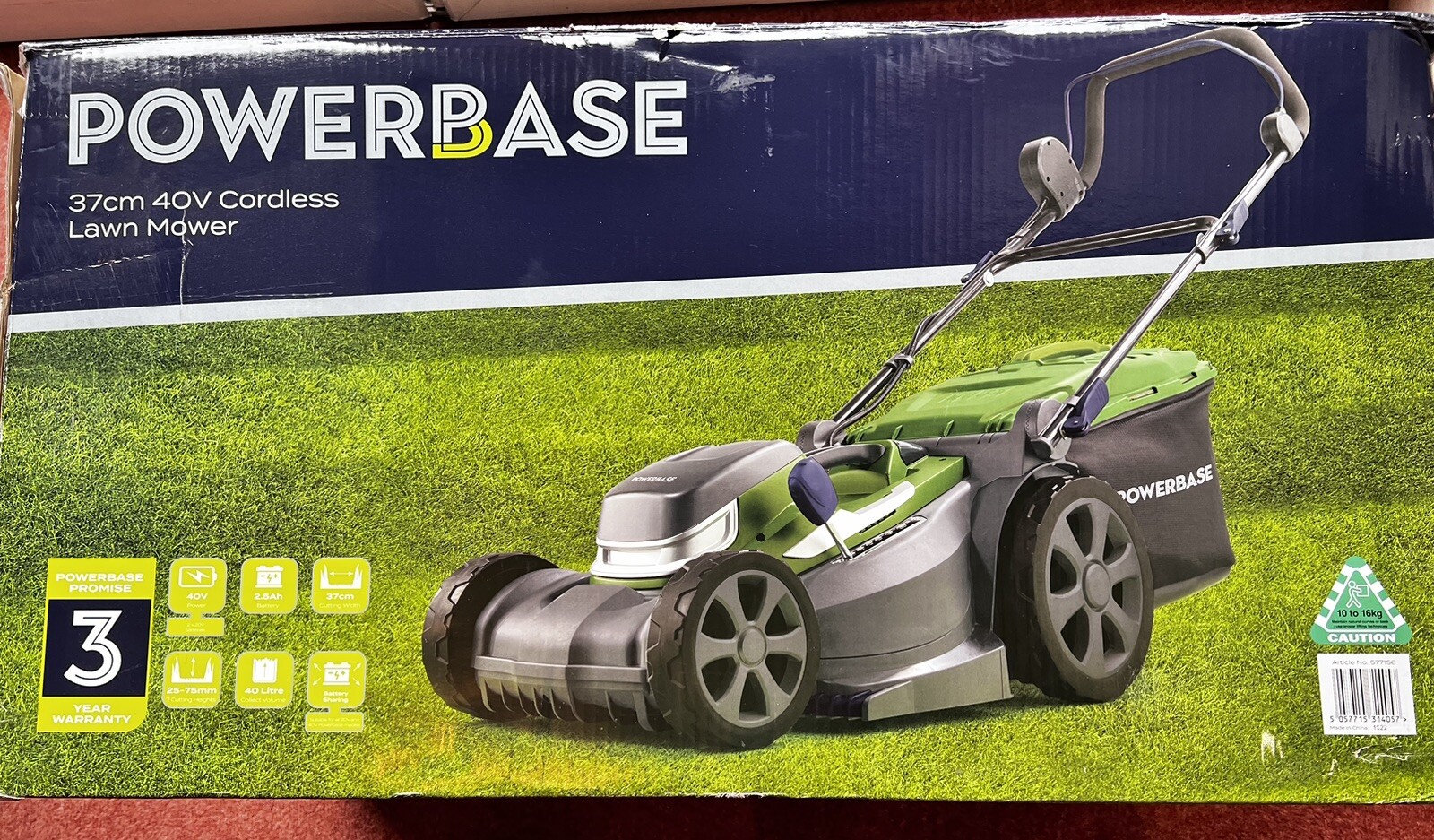 Cordless Battery Lawnmower 40V 37cm Powerbase Y0JSP033740ZA RRP £249