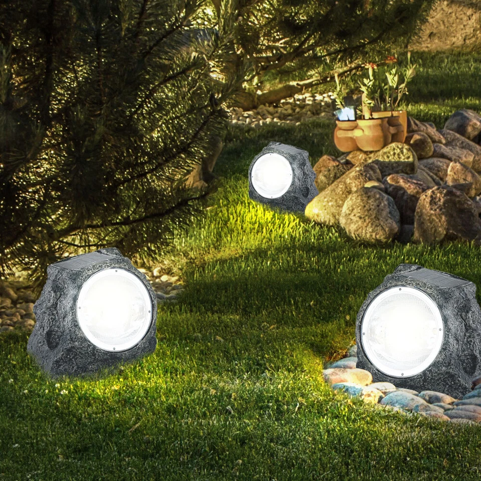 Lampe Solaire Lampe Extérieure Pierre Boule Optique Jardin Déco Gris LED 5er Set - Photo 4/4